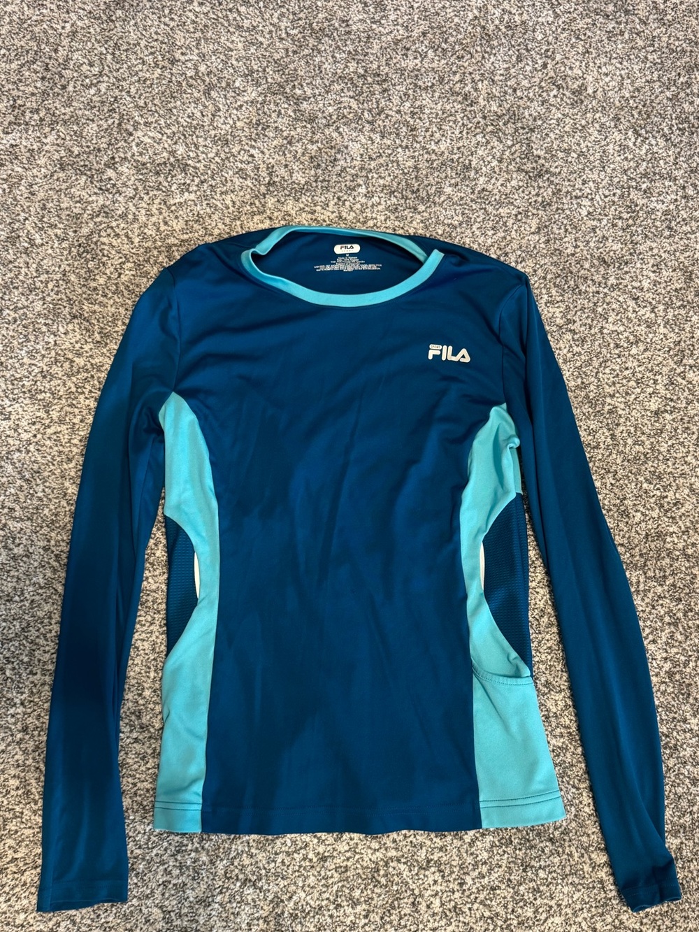 FILA Women's Blue and Light Teal Long-Sleeve DriFit Athletic Shirt, Size M NWOT